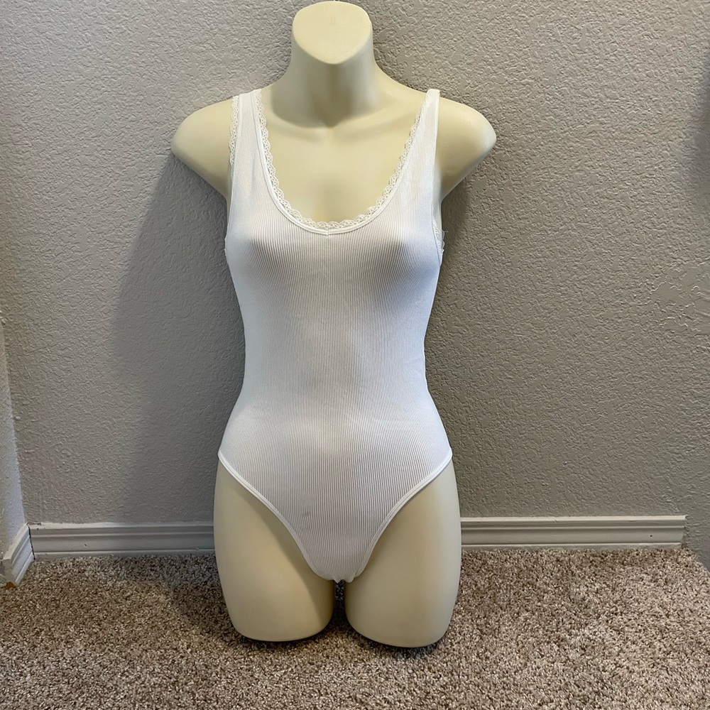 AURA white one piece/ body suit tank top